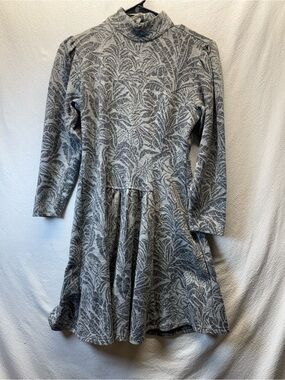 VTG Skater Pea Patch Marbled Grey Knit Fit & Flair Mini Dress Long Slv Mock Neck
